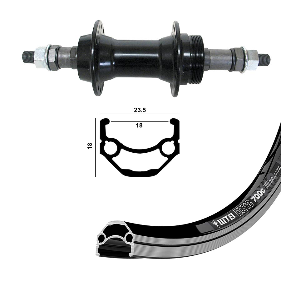 WHEEL, REAR, 700C / 622, HOLES: 36, BOLT-ON, 135MM, RIM, FREEWHEEL