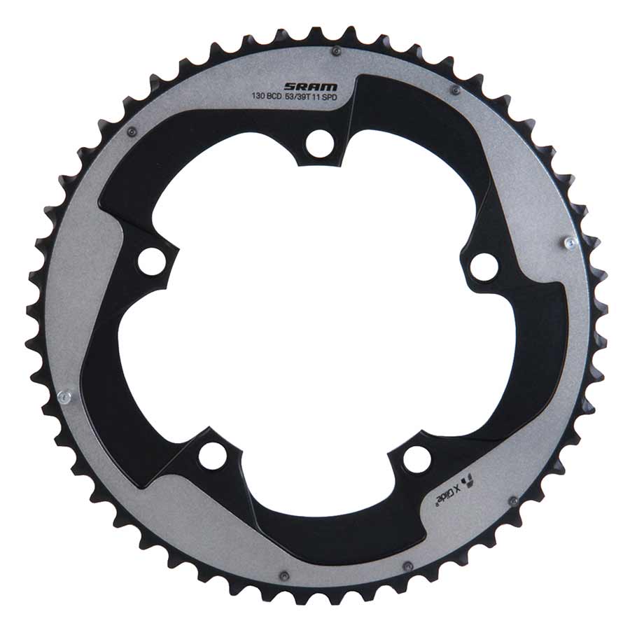 11SP, BCD: 130MM, 5 BOLTS, RED22 X-GLIDE, OUTER CHAINRING, FOR 39/53, ALUMINUM, GREY, 11.6218.009.000