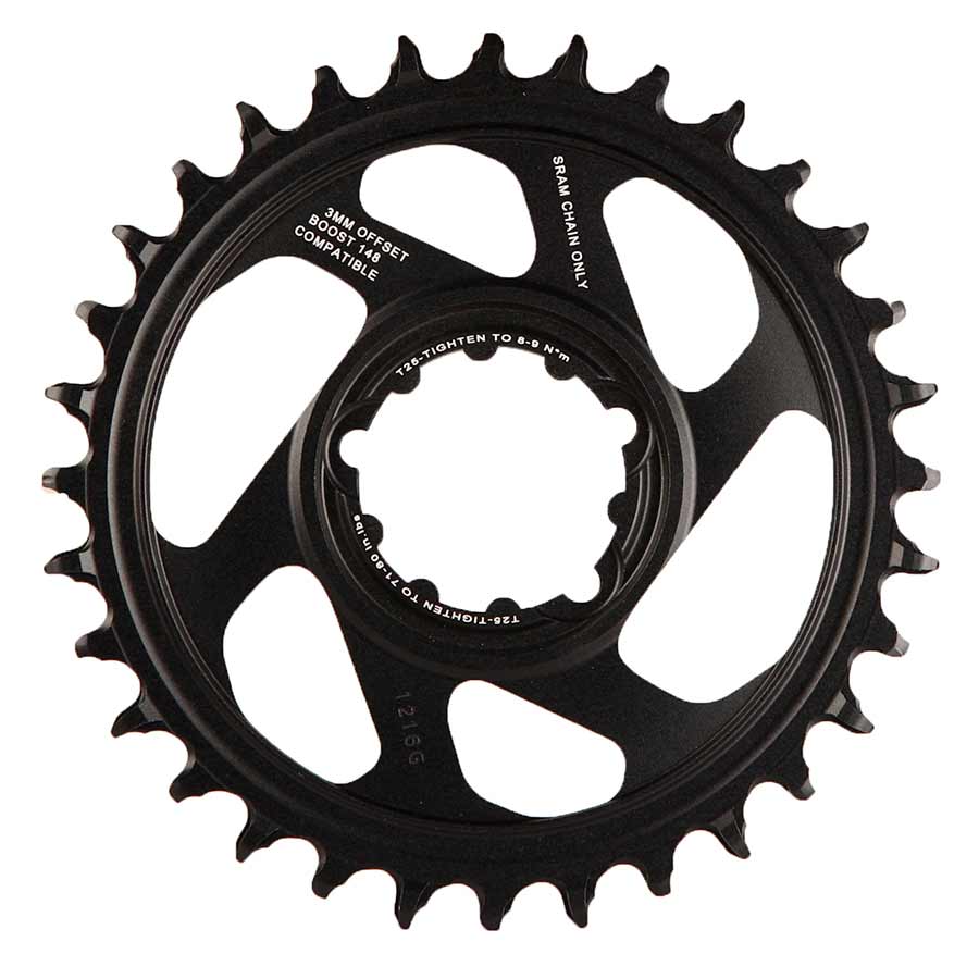 3MM OFFSET, 38T, 12SP., BCD: DIRECT MOUNT, SINGLE CHAINRING, ALUMINUM, BLACK