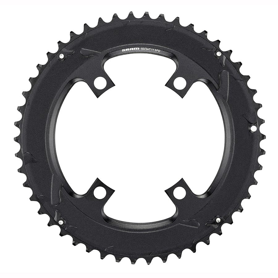 CHAINRING, TEETH: 50, SPEED: 11, BCD: 110, BOLTS: 4, OUTER, ALUMINUM, BLACK