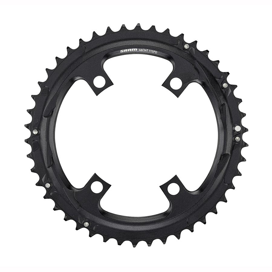 CHAINRING, TEETH: 46, SPEED: 11, BCD: 110, BOLTS: 4, OUTER, ALUMINUM, BLACK