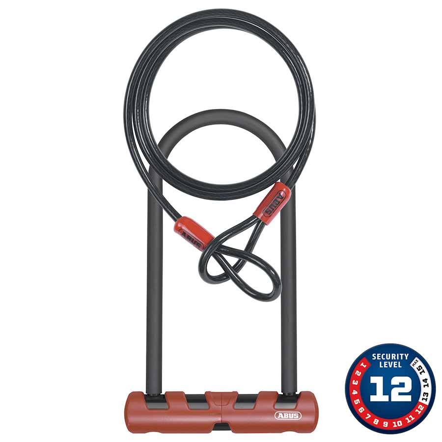 U-LOCK, KEY, 14MM, 16.0CM X 23.0CM, 6.3" X 9", USH, RED; CABLE; 10MM, 120CM, 4'