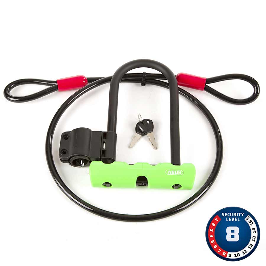 U-LOCK, KEY, 12MM, 15.0CM X 18.0CM, 5.9" X 7.1", SH34, GREEN; CABLE, 10MM, 120CM, 4'