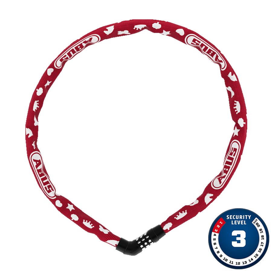 CHAIN LOCK, COMBINATION, 4MM, 75CM, 2.5', RED