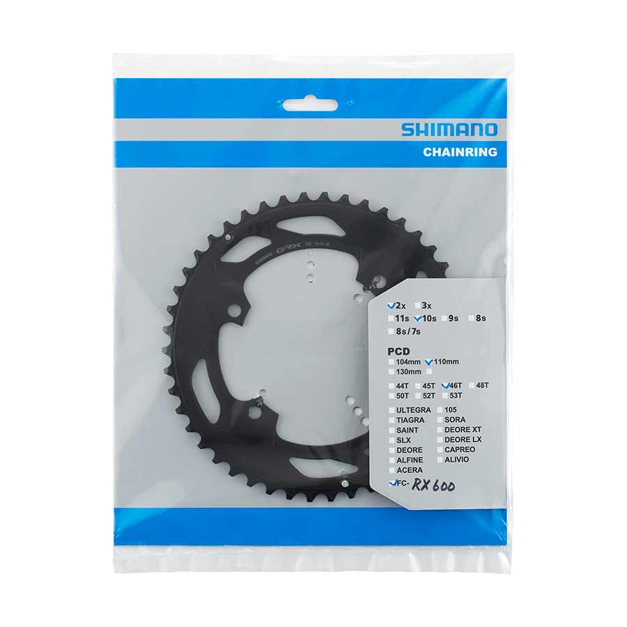 CHAINRING, TEETH: 46, SPEED: 10, BCD: 110, BOLTS: 4, OUTER, ALUMINUM, BLACK