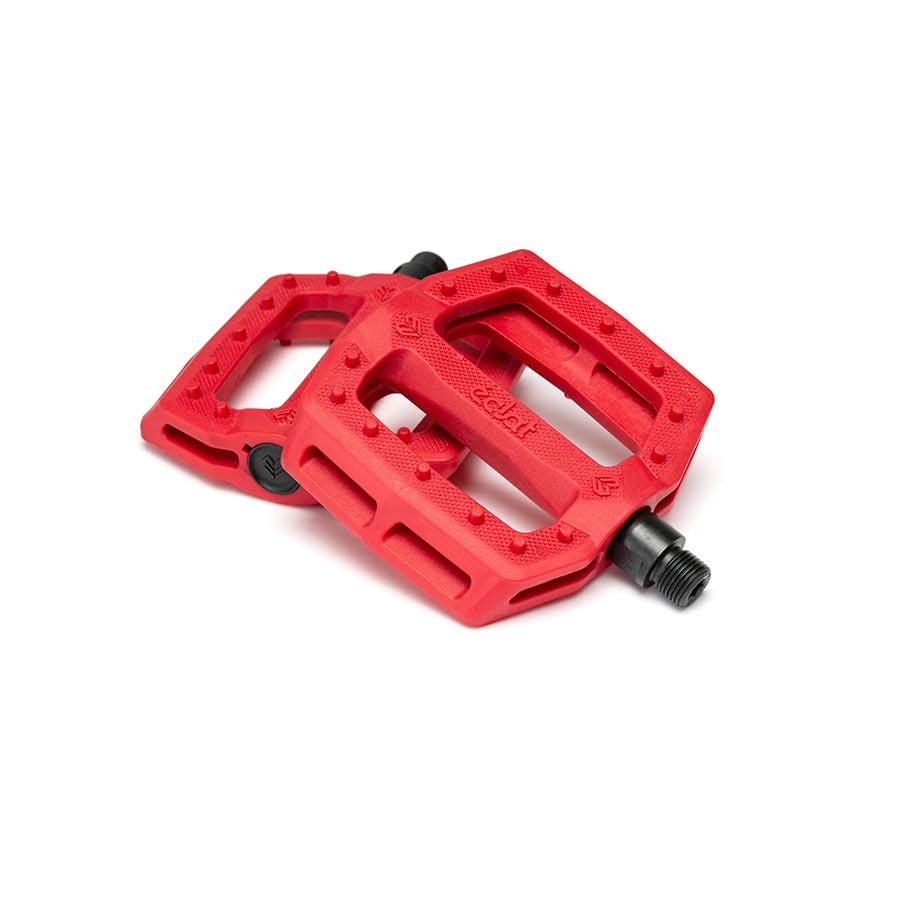PLATFORM PEDALS, BODY: NYLON, SPINDLE: CR-MO, 9/16'', RED, PAIR